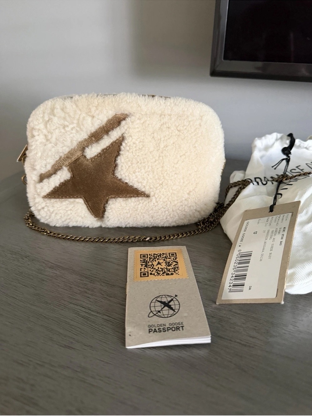 Golden Goose Cream Shearling Crossbody with Tan Star